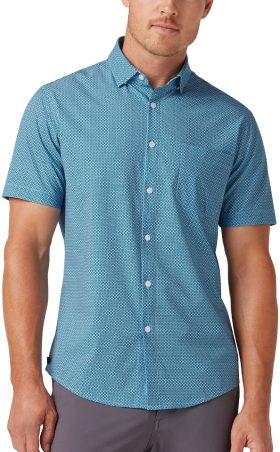 Mizzen+Main Leeward Short Sleeve Button Down Men's Golf Shirt - Sapphire Geo - Blue, Size: Large - Classic