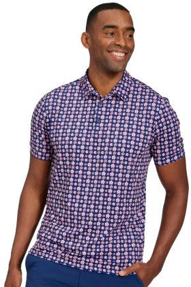 Mizzen+Main Versa Men's Golf Polo - Navy Red Floral - Blue, Size: Medium Standard Fit