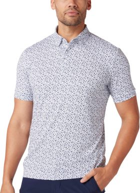 Mizzen+Main Versa Men's Golf Polo - White Navy Floral Print - White, Size: Medium Standard Fit