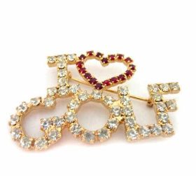 Navika Ladies Swarovski Crystal I LOVE GOLF Pins Gold Heart/Gold