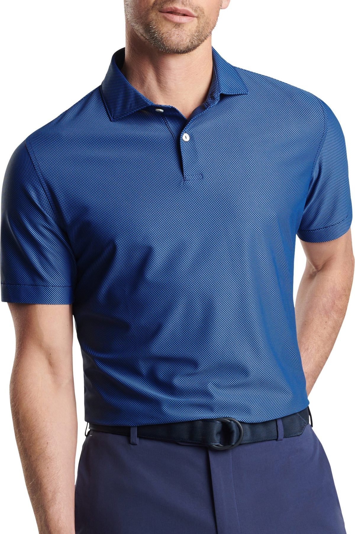 Peter Millar Checkers Performance Mesh Men's Golf Polo - Blue, Size: Small