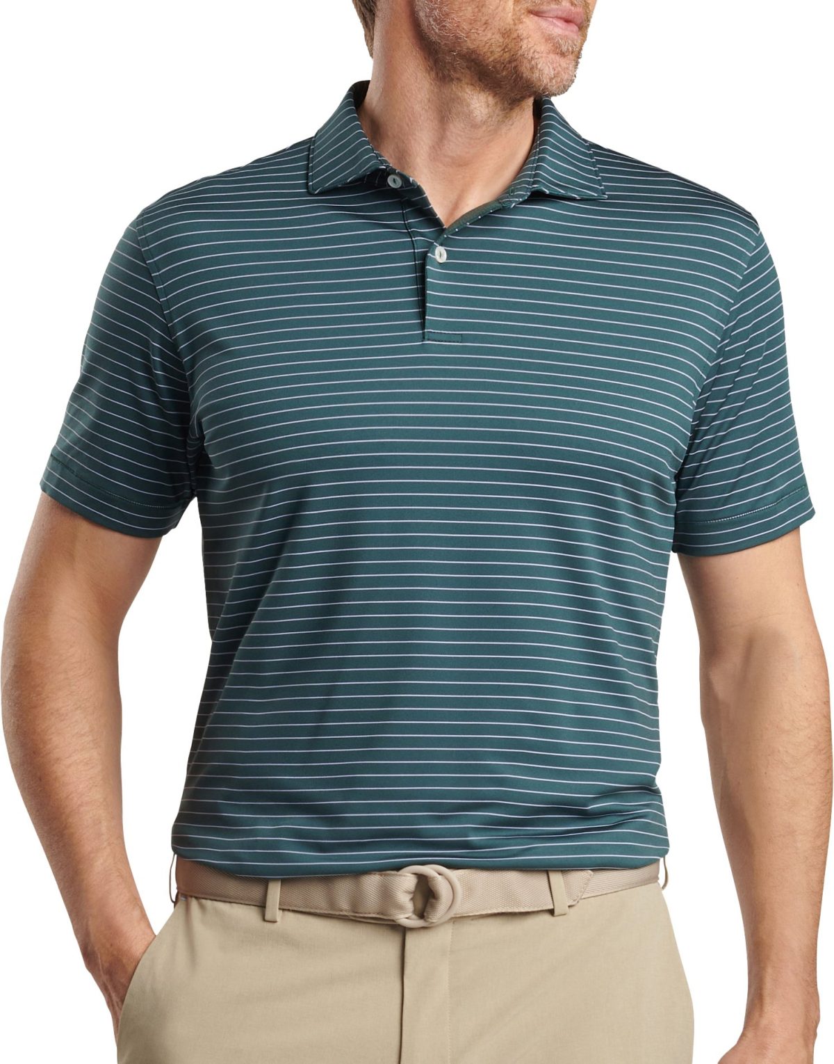 Peter Millar Duet Performance Jersey Men's Golf Polo Shirt - Green, Size: Large