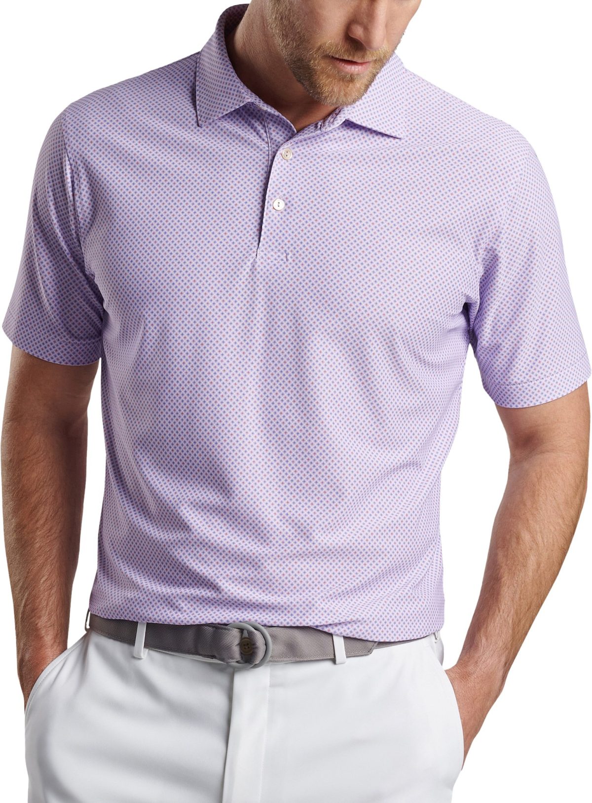 Peter Millar Orbital Geo Performance Mesh Men's Golf Polo - Purple, Size: Medium