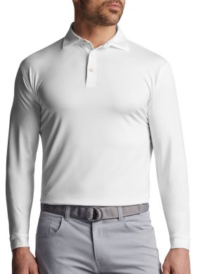 Peter Millar Solid Stretch Jersey Long Sleeve Men's Golf Polo - White, Size: Medium