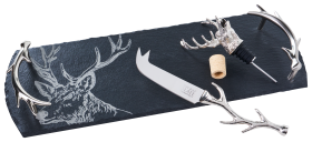 Selbrae House Stag Slate Tray, Cheese Knife, and Bottle Pourer Set