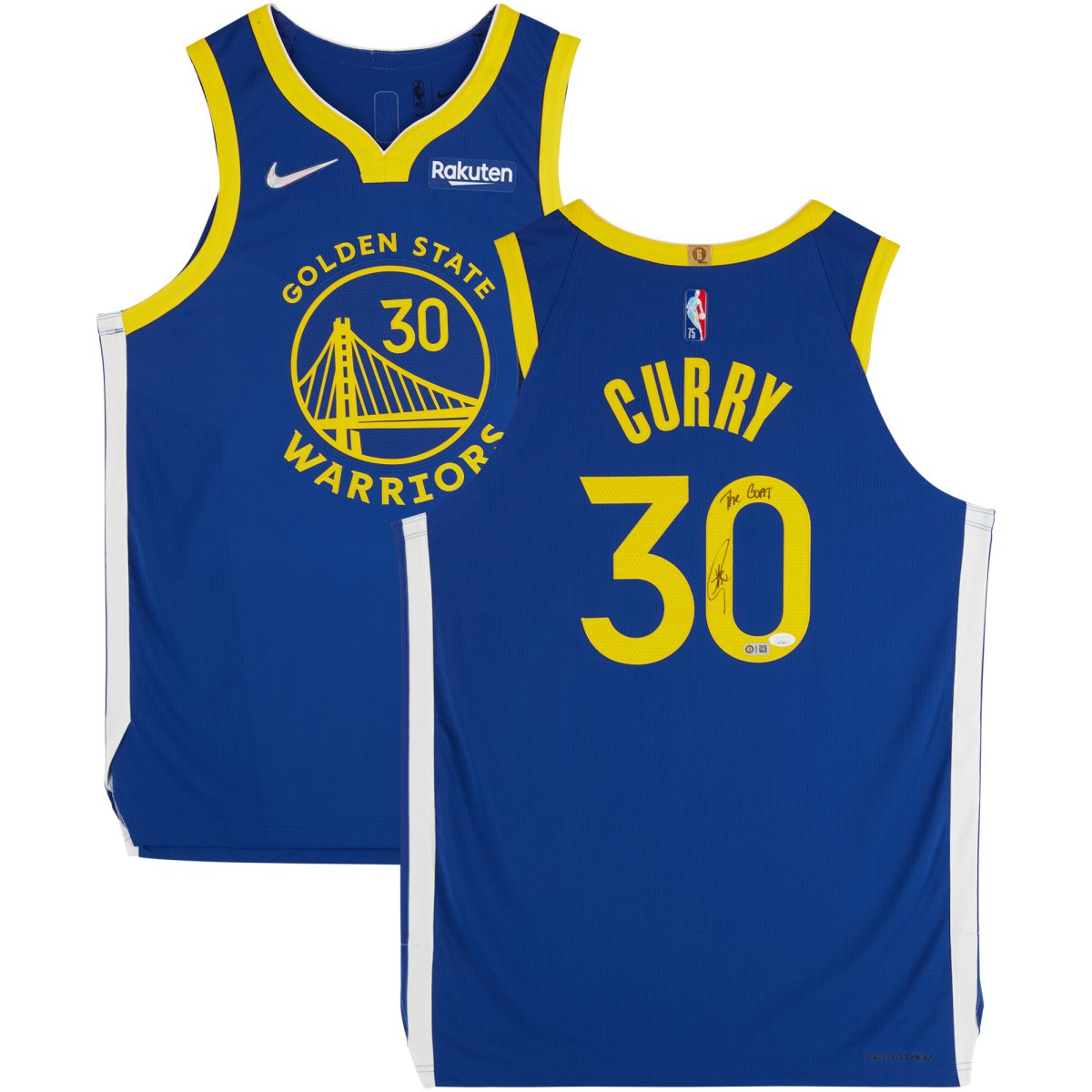 Stephen Curry Golden State Warriors Autographed Royal Icon Edition Authentic Jersey with "The Goat" Inscription - JSA