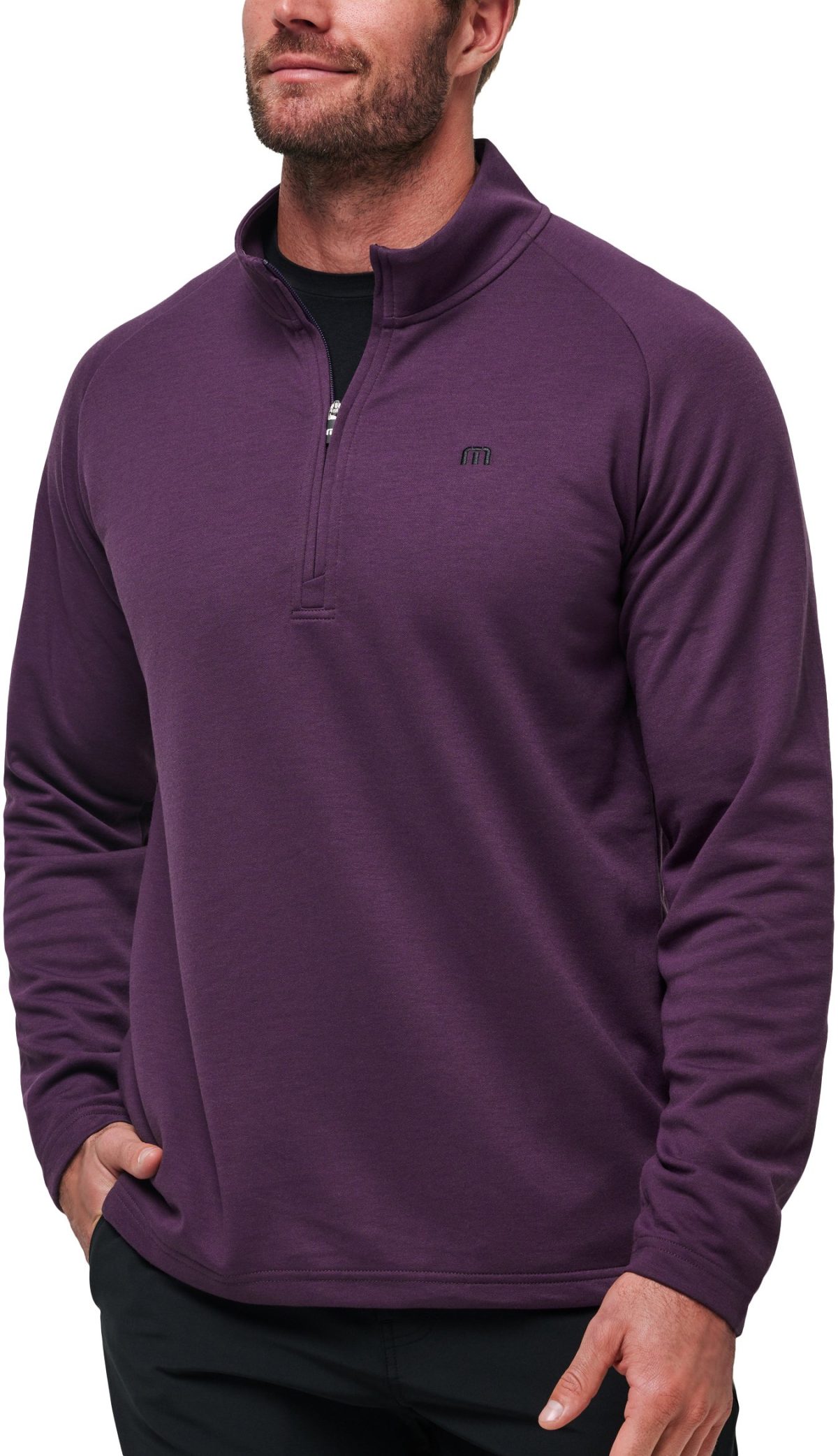 TravisMathew Upgraded Quarter Zip Men's Golf Pullover - Purple, Size: Small