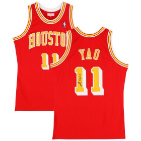 Yao Ming Houston Rockets Autographed Mitchell and Ness 2004-2005 Red Authentic Jersey with "HOF 16" Inscription