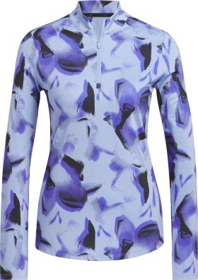 adidas Womens Ultimate365 Printed Quarter Zip Mock Golf Top - Blue, Size: X-Small