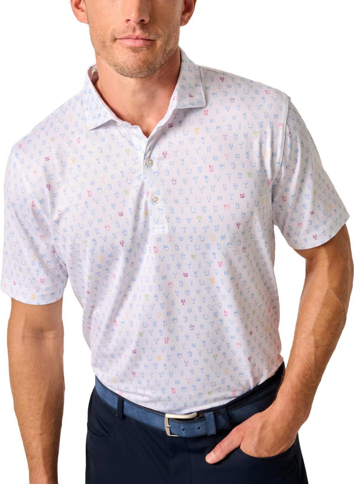 johnnie-O Mixology Printed Jersey Performance Men's Golf Polo - White, Size: Small