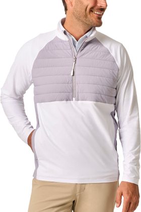 johnnie-O Salter Mixed Media Quarter-Zip Men's Golf Pullover - White, Size: Medium