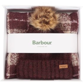 Barbour Saltburn Beanie & Tartan Scarf Gift Set Cabernet, One Size