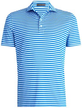 G/FORE Perforated Stripe Tech Jersey Modern Spread Collar Men's Golf Polo - Blue, Size: XXL