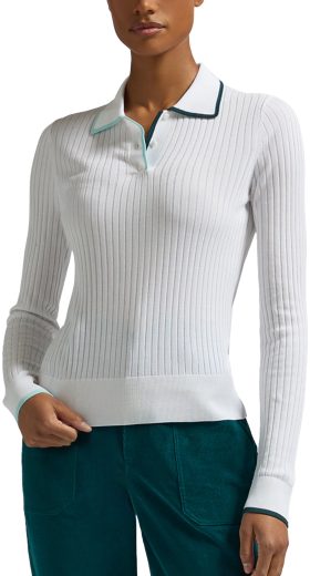 G/FORE Womens Cotton Long Sleeve Knit Golf Polo - White, Size: Small