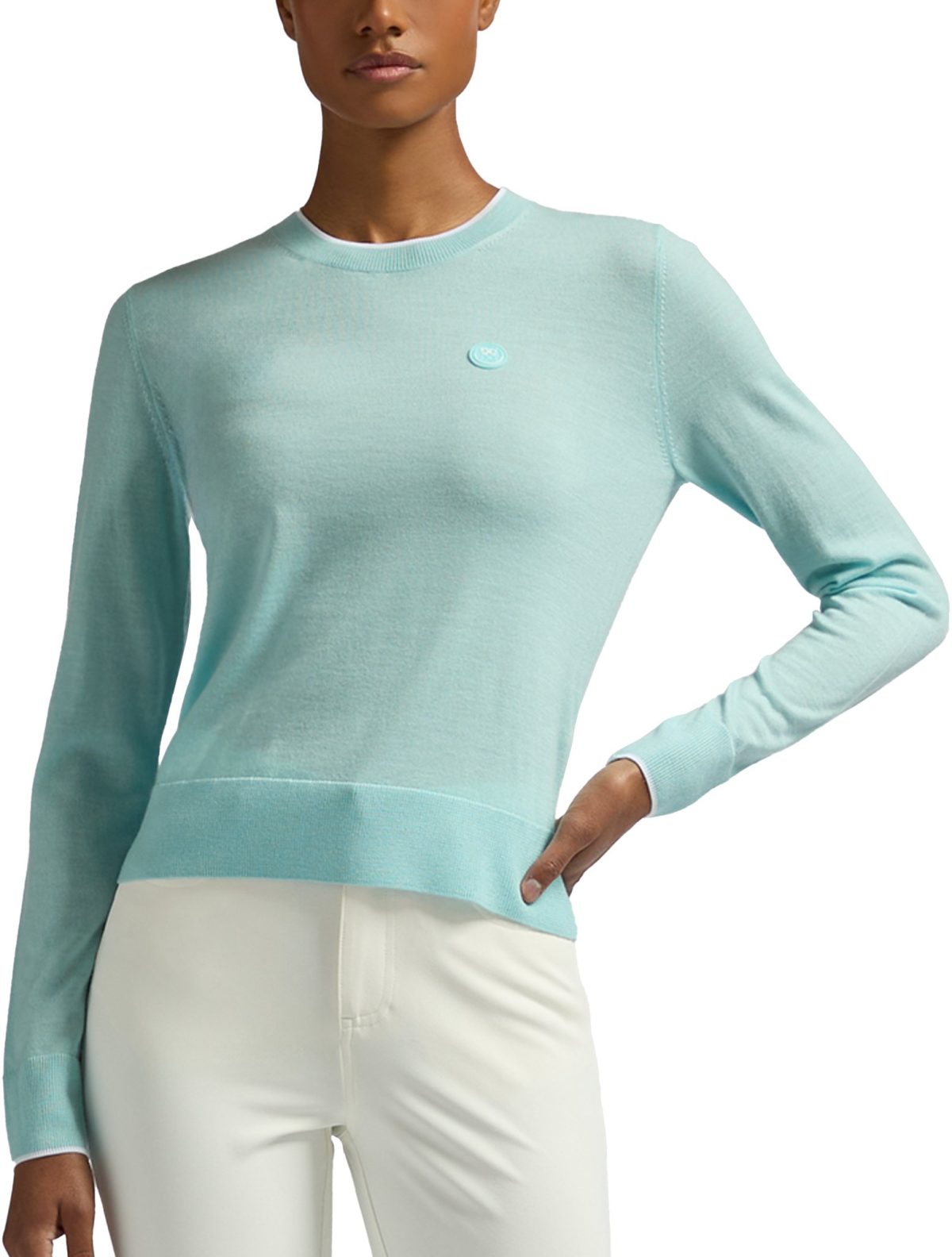 G/FORE Womens Happy G's Merino Wool Crewneck Golf Sweater - POWDER - M