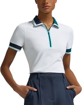 G/FORE Womens Tux Collar Tech Pique Zip Golf Polo - White, Size: X-Small