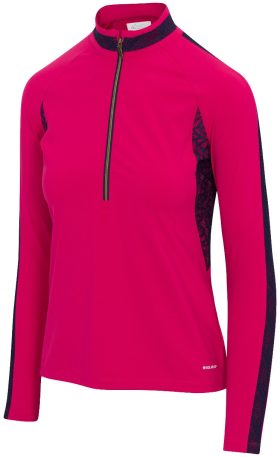 Greg Norman Womens Solar XP Imperial Mock Neck 1/2 Zip Long Sleeve Golf Top - Pink, Size: Small