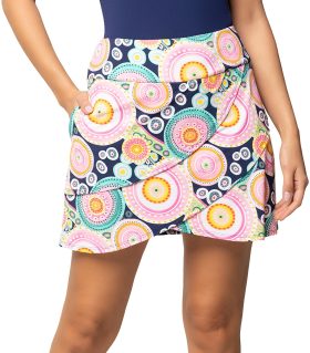 IBKUL Womens Leona Print Layered Golf Skort - Blue, Size: Small