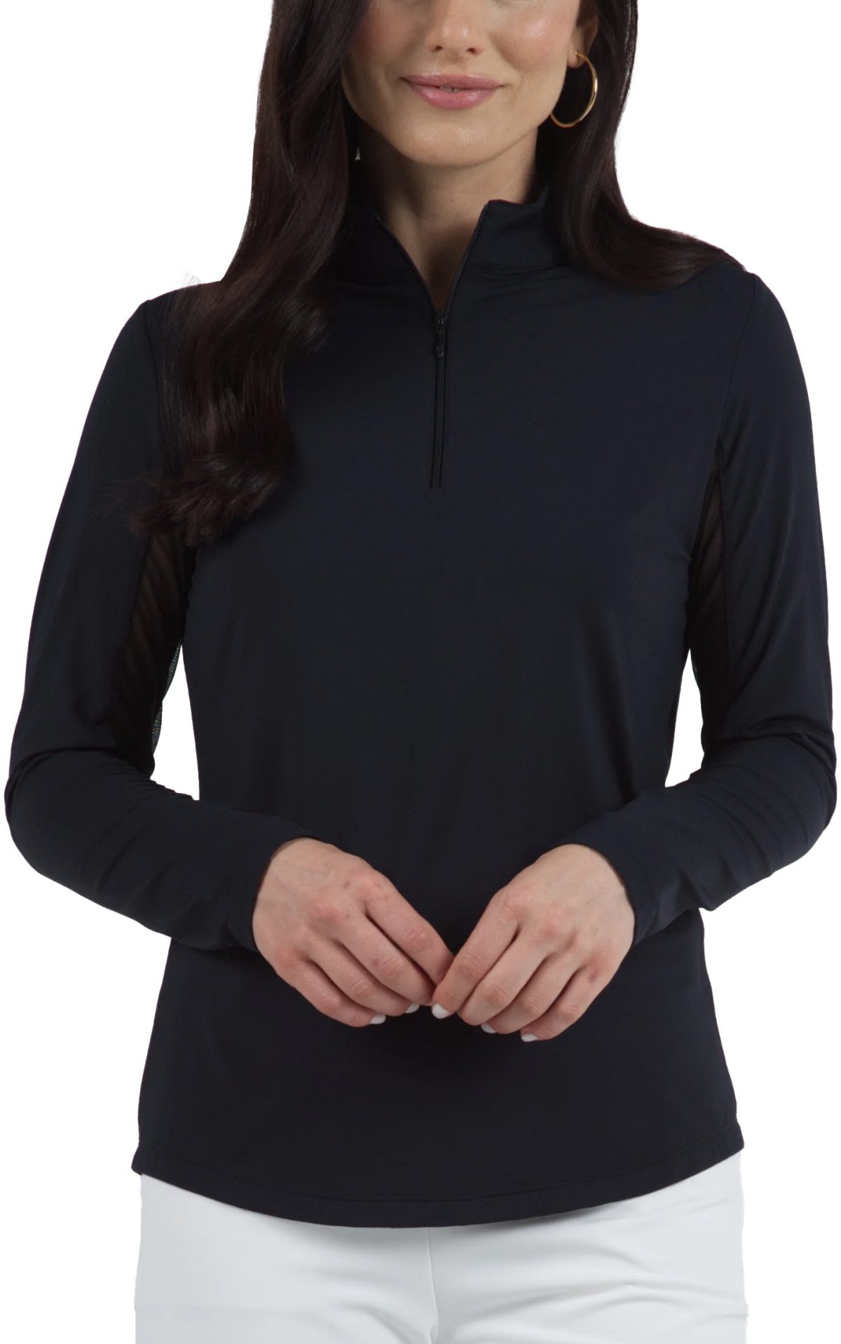 IBKUL Womens Solid Mock Neck Golf Top - Black, Size: Small