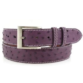 Jacob Hill Leather Ostrich 1 1/2 Leather Belts 31 inches/Purple Haze w/ White Stitch