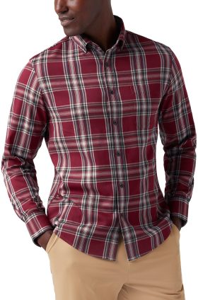 Mizzen+Main City Flannel Twill Men's Golf Shirt - Garnet Thomas Plaid - Red, Size: Medium - Classic