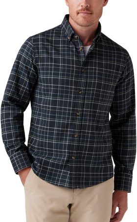 Mizzen+Main City Flannel Twill Men's Golf Shirt - Navy Andrew Plaid - Blue, Size: Medium - Classic