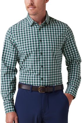 Mizzen+Main Leeward Long Sleeve Button Down Men's Golf Shirt - Hunter Green Dylan Plaid - Green, Size: Medium Trim Fit