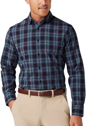 Mizzen+Main Leeward Long Sleeve Button Down Men's Golf Shirt - Navy Smith Tartan - Blue, Size: Medium Trim Fit