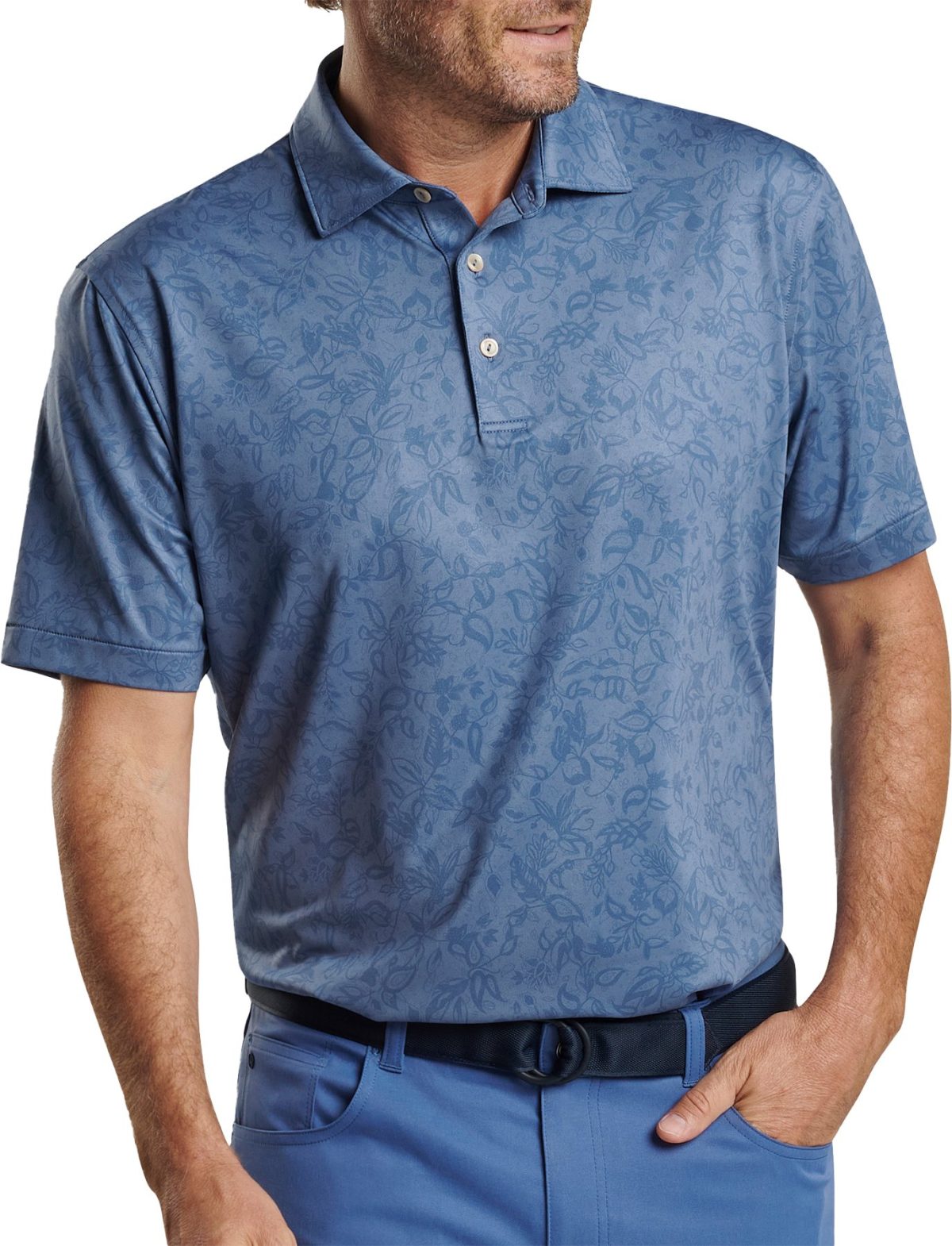 Peter Millar Carrow Botanical Performance Jersey Men's Golf Polo - Blue, Size: Small