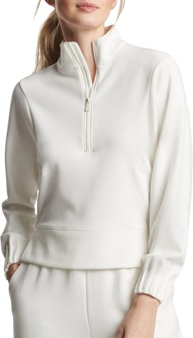 Peter Millar Womens Flora Knit Half Zip Golf Pullover - White, Size: Large