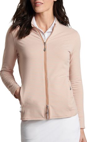 Peter Millar Womens Vista Stripe Katy Full Zip Layer Golf Jacket - Khaki, Size: Small