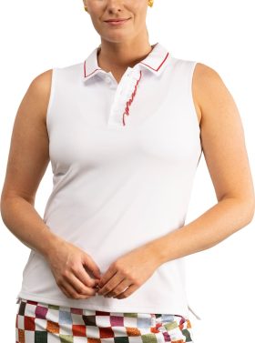 Smith & Quinn Womens The Alice Ruffle Sleeveless Golf Polo - White, Size: X-Large