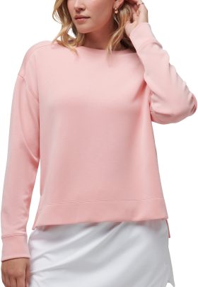 TravisMathew Womens Lacewings Skyloft Crewneck Golf Pullover - 8PNC PCH N CRM - L