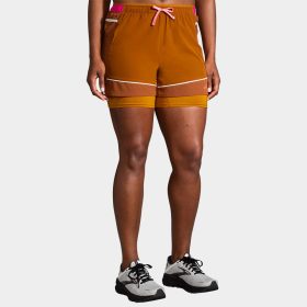 Brooks High Point 3" 2-in- Short Women's Running Apparel Hazelwood/Ochre/Fuchsia