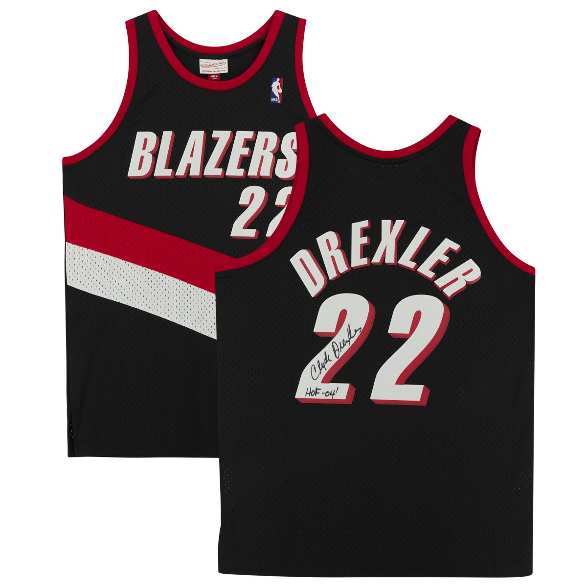 Clyde Drexler Portland Trail Blazers Autographed Black Mitchell & Ness 1990-91 Replica Jersey with "HOF 04" Inscription