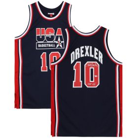 Clyde Drexler USA Basketball Autographed Mitchell and Ness Team USA Jersey with "HOF 04" Inscription