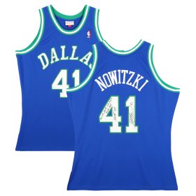 Dirk Nowitzki Dallas Mavericks Autographed Mitchell & Ness Blue/Green Authentic 1998 Jersey with Multiple Inscriptions - Limited Edition of 10