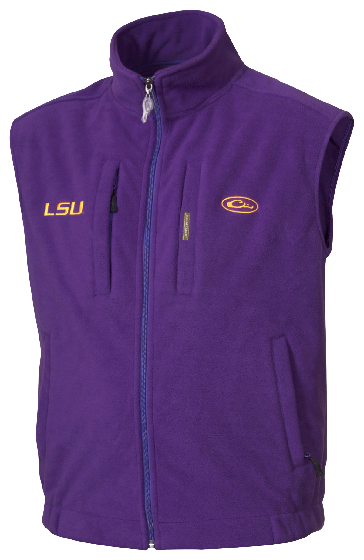 Drake Waterfowl Collegiate Windproof Layering Vest for Men - Louisiana State University/Purple - L