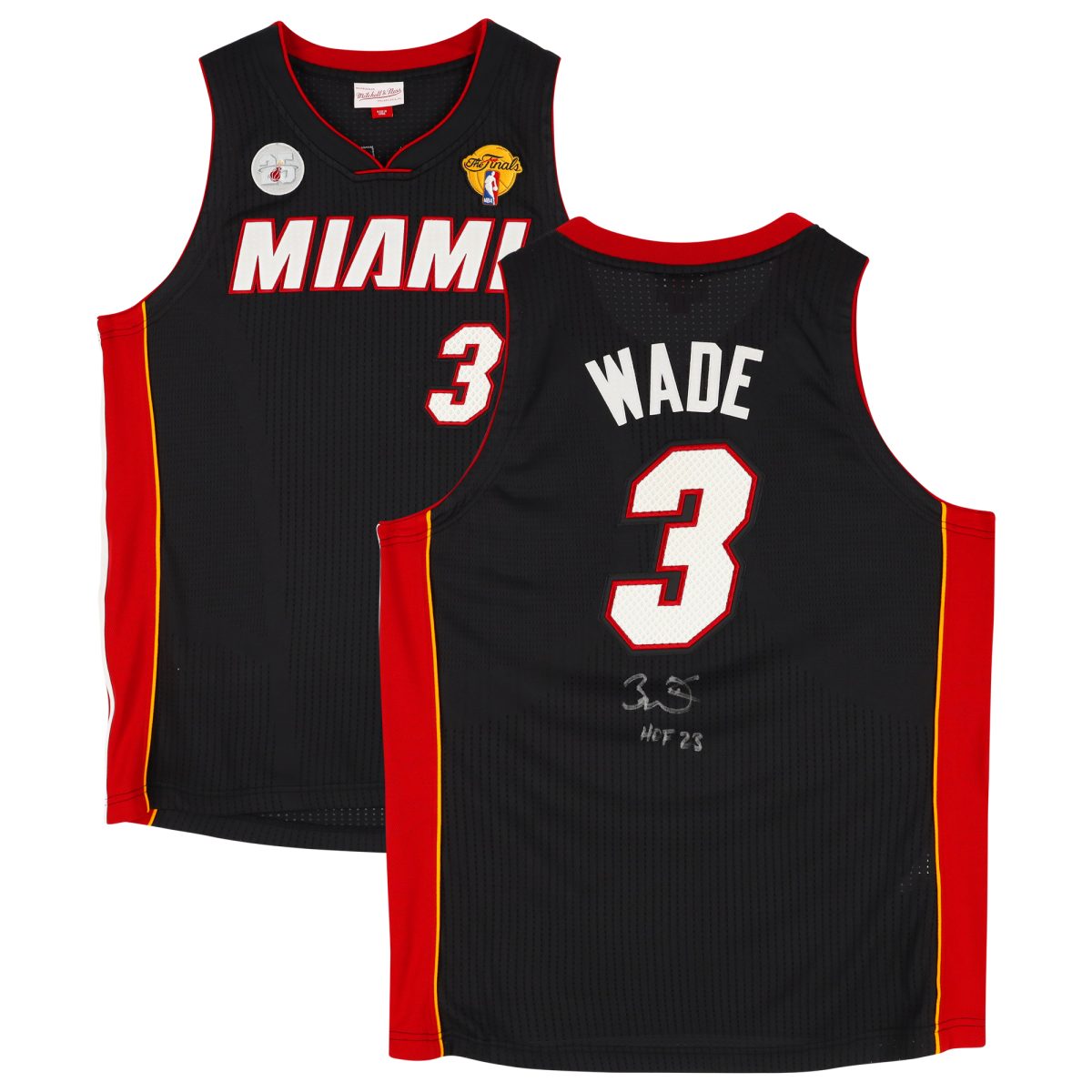 Dwyane Wade Miami Heat Autographed Black Mitchell & Ness 2012-13 Authentic Jersey with Patches with "HOF 23" Inscription