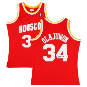 Hakeem Olajuwon Houston Rockets Autographed Mitchell & Ness Red 1993-94 Swingman Jersey