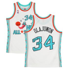 Hakeem Olajuwon Houston Rockets Autographed White Mitchell & Ness 1996 NBA All-Star Game Swingman Jersey with Multiple Inscriptions - Limited Edition of 10