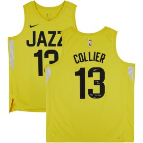 Isaiah Collier Utah Jazz Autographed Nike Gold Icon Swingman Jersey with "2024 29th Pick" & "Take Note" Inscriptions - Limited Edition #5/5