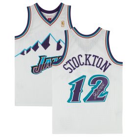 John Stockton Utah Jazz Autographed Mitchell & Ness 1996-97 White Swingman Jersey