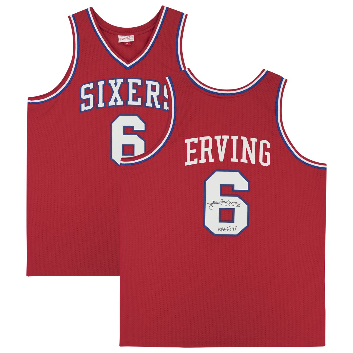 Julius Erving Red Philadelphia 76ers Autographed Mitchell & Ness 1982-83 Authentic Jersey with "NBA Top 75" Inscription