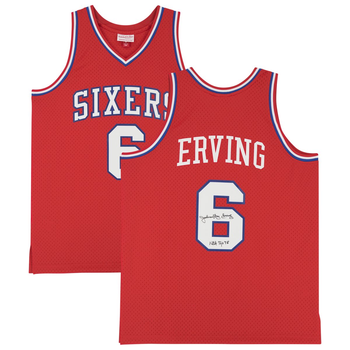 Julius Erving Red Philadelphia 76ers Autographed Mitchell & Ness 1982-83 Swingman Jersey with "NBA Top 75" Inscription