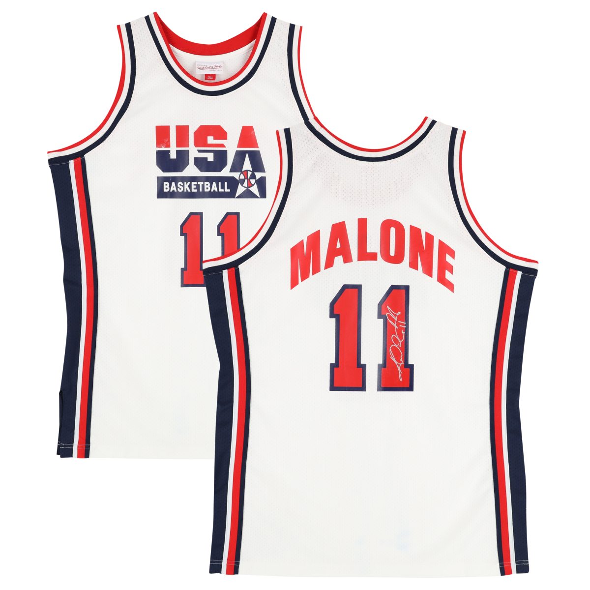 Karl Malone USA Basketball Autographed Fanatics Authentic White Mitchell & Ness 1992 Authentic Jersey