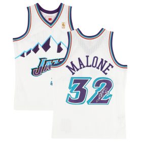 Karl Malone Utah Jazz Autographed Mitchell & Ness White 1996 Swingman Jersey