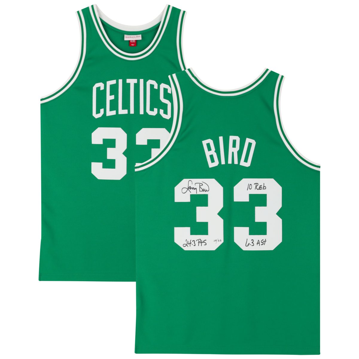 Larry Bird Boston Celtics Autographed Green Mitchell & Ness 1985-1986 Authentic Jersey with Multiple Inscriptions - Limited Edition of 33