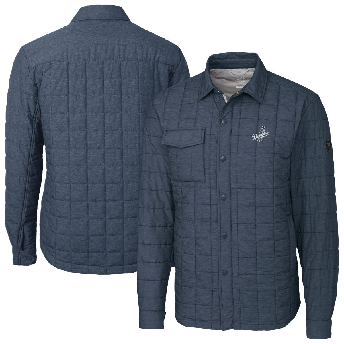 Men's Cutter & Buck Anthracite Los Angeles Dodgers Rainier PrimaLoft® Eco Insulated Quilted Full-Zip Shirt Jacket