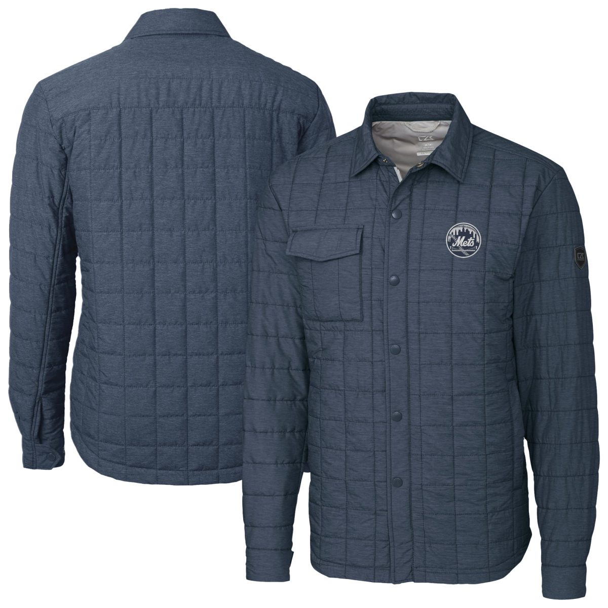 Men's Cutter & Buck Anthracite New York Mets Rainier PrimaLoft® Eco Insulated Quilted Full-Zip Shirt Jacket